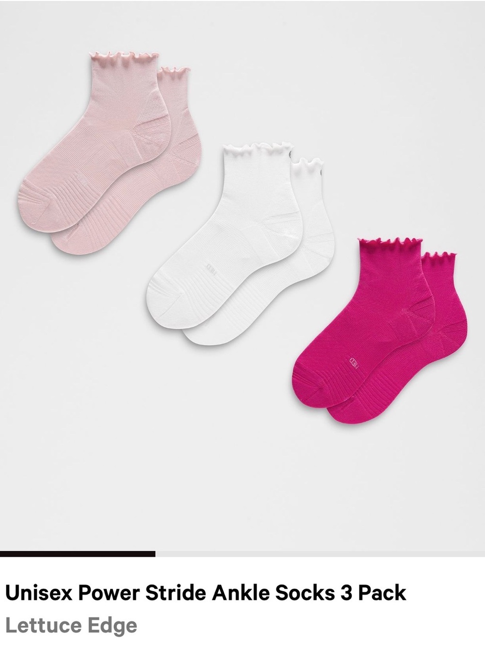 lululemon athletica Lettuce-Edge Ankle Socks 3-Pack - Light Pink, White, Fuchsia